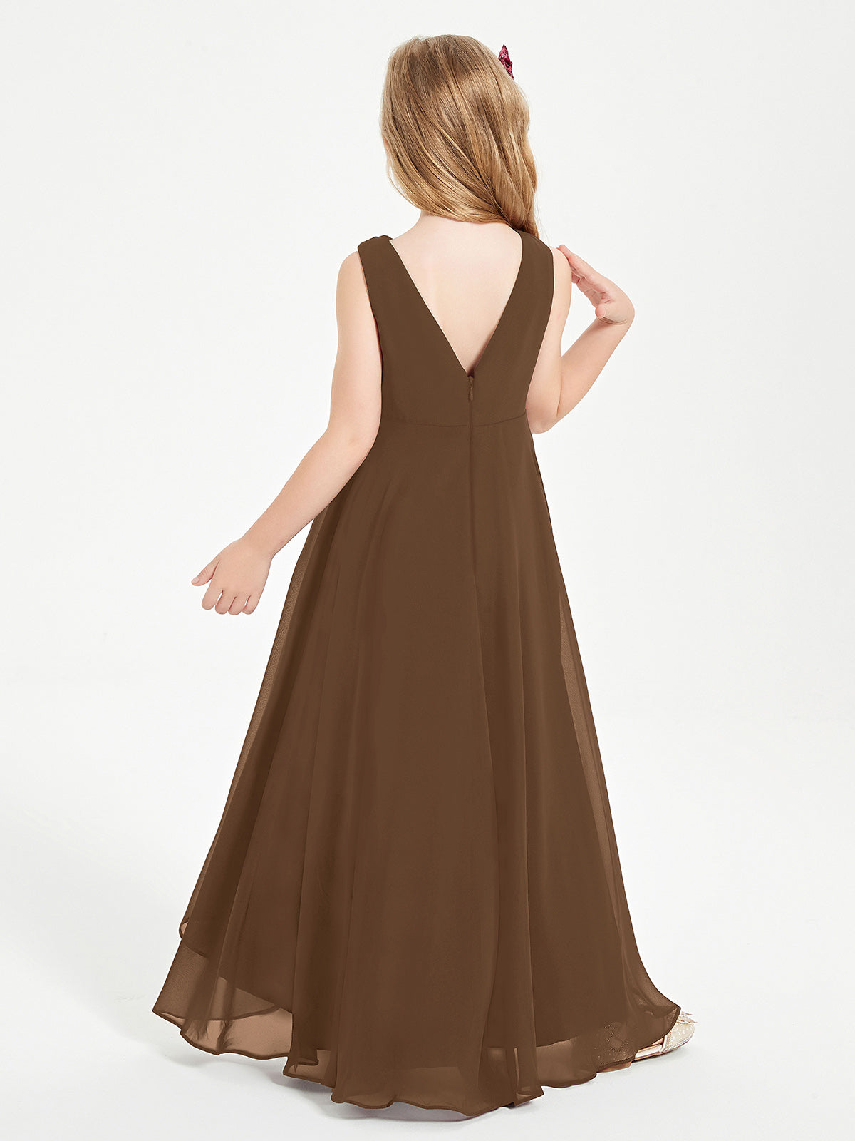 Modern Asymmetrical Junior Bridesmaid Dresses Cowl Neck Brown